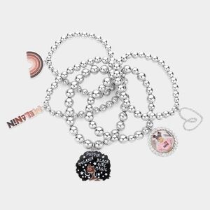NWT Silver Metal Ball Black Girl Melanin Afro Rainbow Heart Charm Bracelet